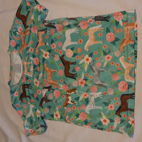 Girls blue/pink/white t-shirt size 9-10 Horse and flower print - Picture 1 of 3